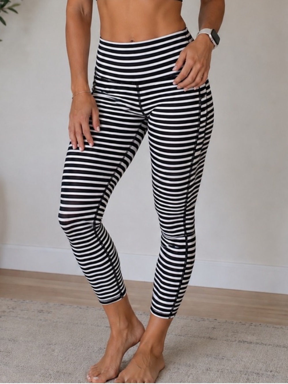 Athleta Black/White Stripe Capri Leggings